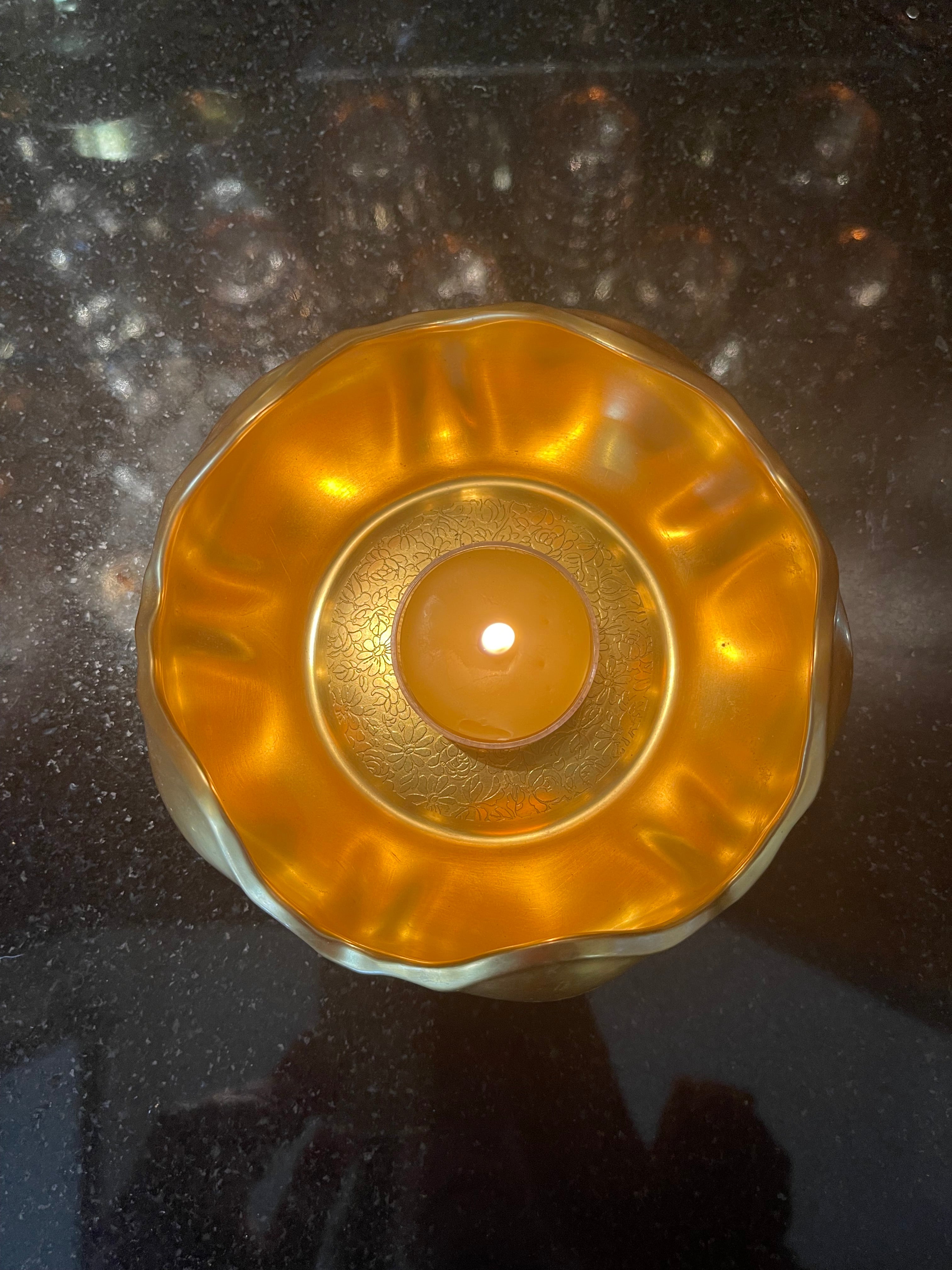 NEW! Gold Plated Candle Bowl, 7 Tealights, Candle Lighter Gift Set