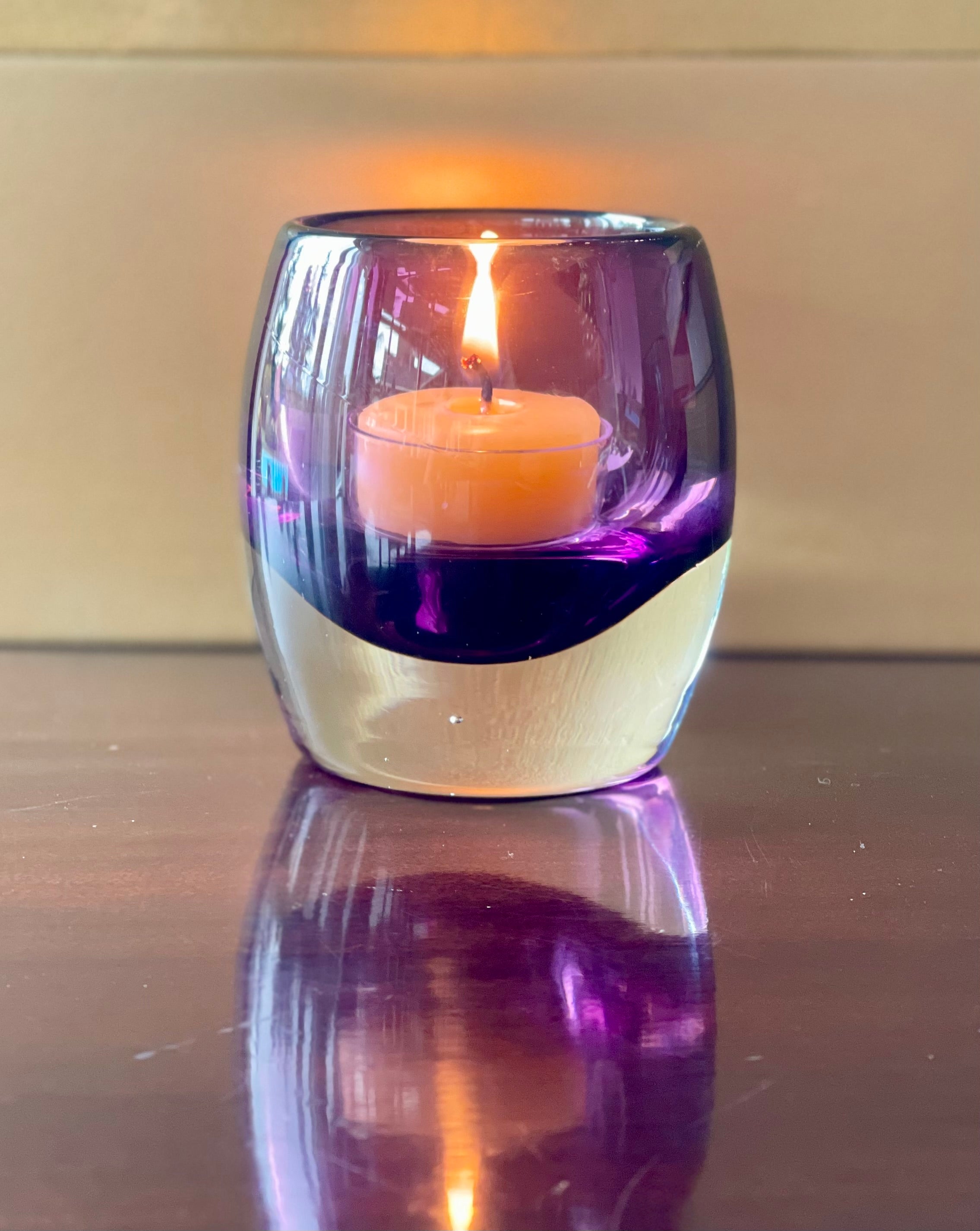 NEW COLOR OPTION ADDED! Handblown Glass Tealight Holder, 7 Beeswax Tealights, Candle Lighter Gift Set