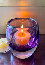 NEW COLOR OPTION ADDED! Handblown Glass Tealight Holder, 7 Beeswax Tealights, Candle Lighter Gift Set