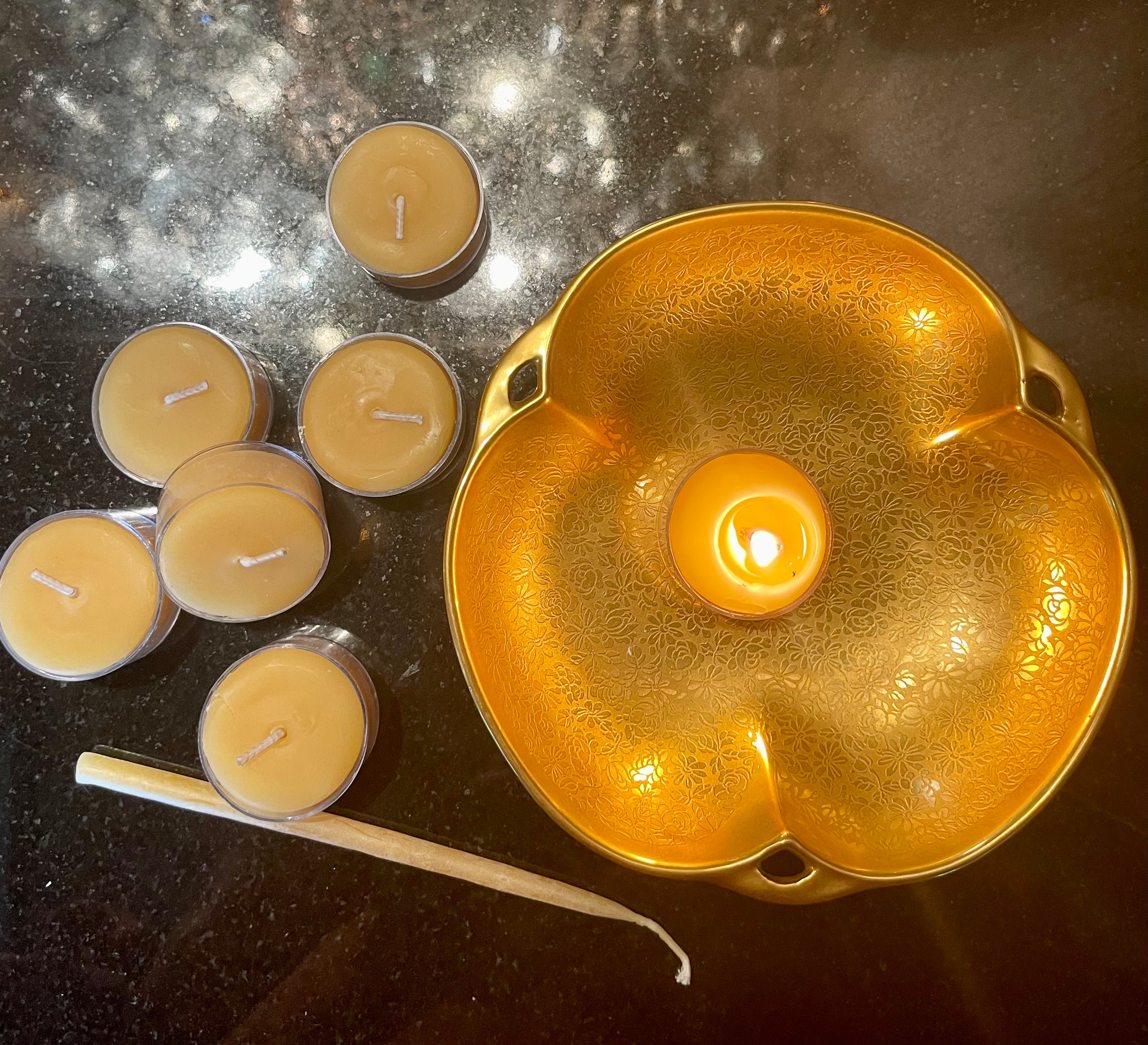 NEW! Gold Plated Candle Bowl, 7 Tealights, Candle Lighter Gift Set