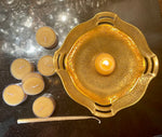 NEW! Gold Plated Candle Bowl, 7 Tealights, Candle Lighter Gift Set