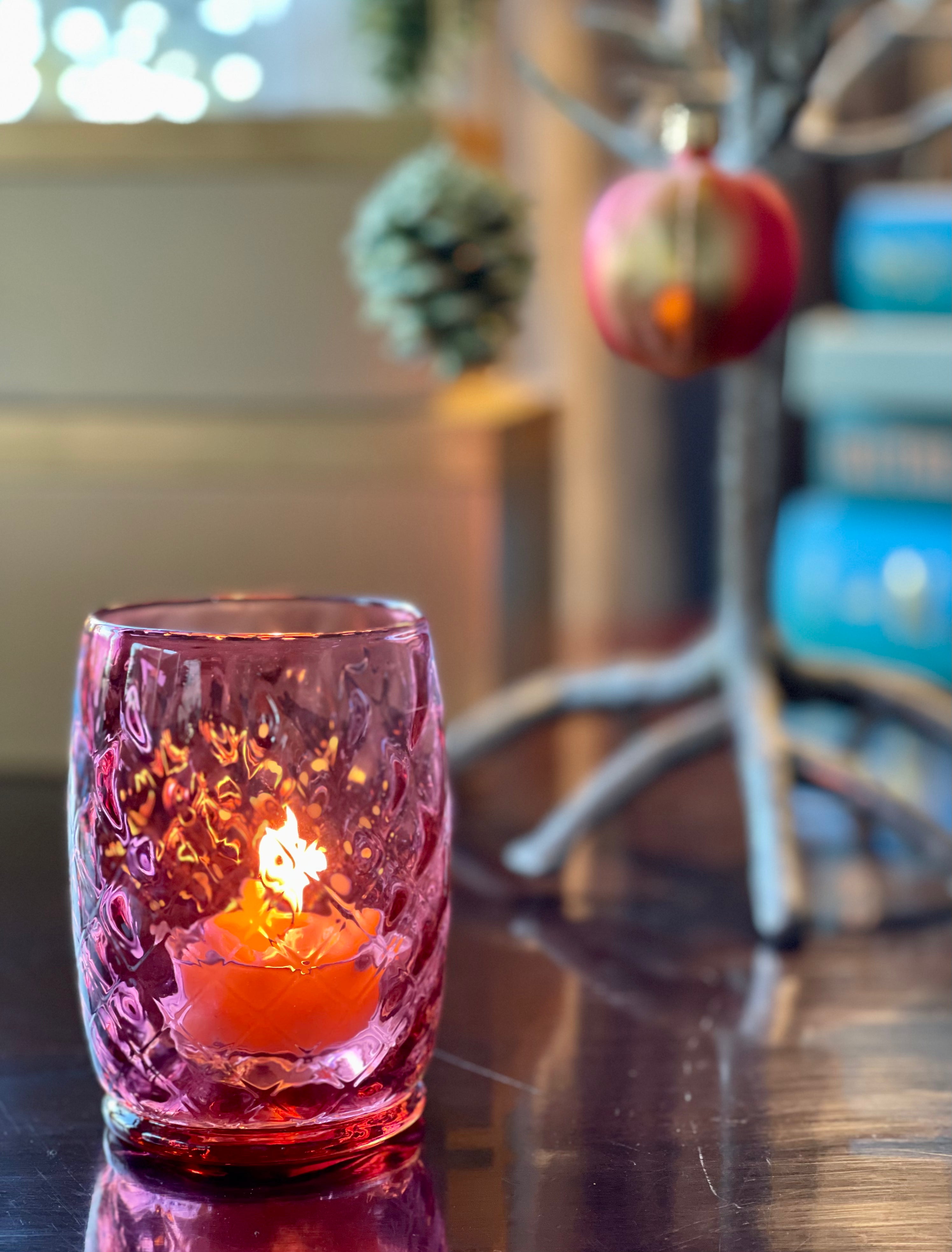 NEW Fenton Cranberry Glass Tealight Holder 7 Raw Tealights