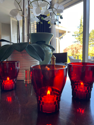 NEW! Garnet Deco Tealight Holder, 7 Tealights, Candle Lighter Gift Set