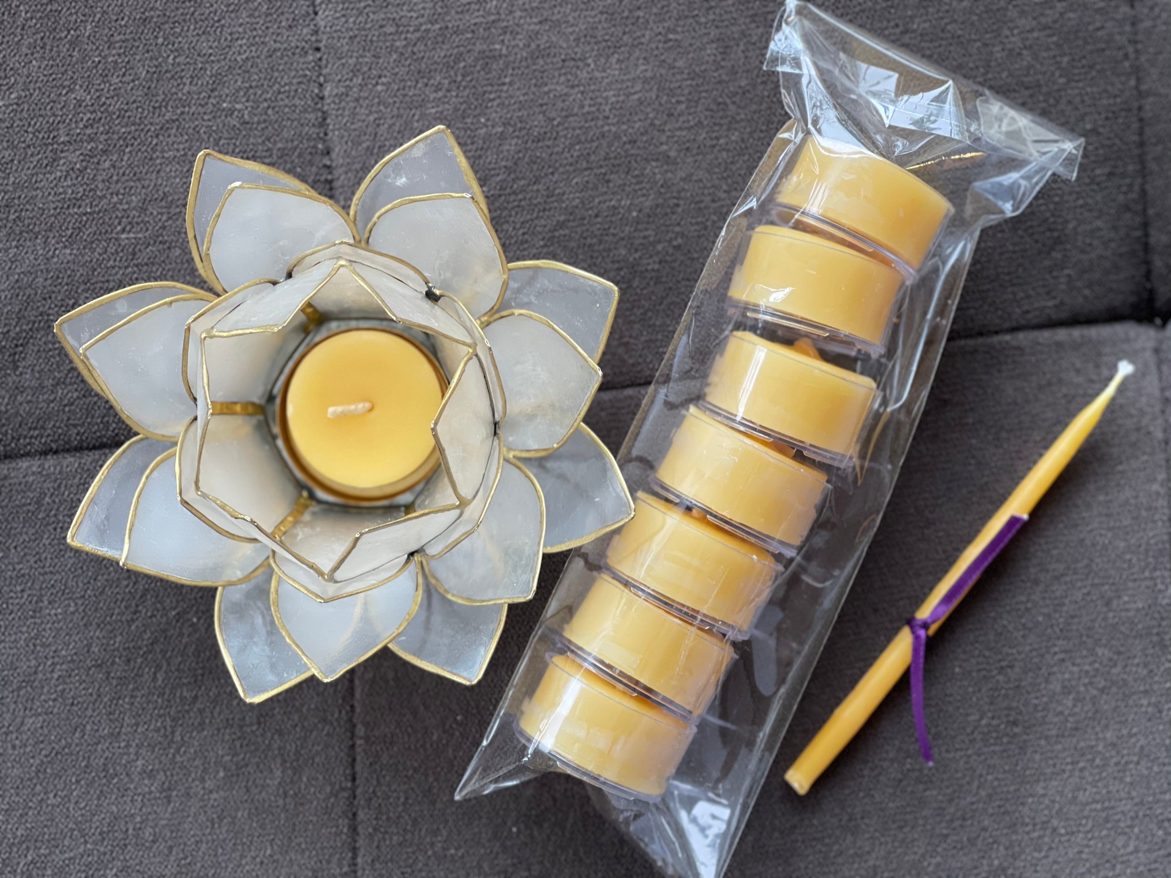 Translucent Flora Tealight Holder, 7 Tealights, Candle Lighter Gift Set